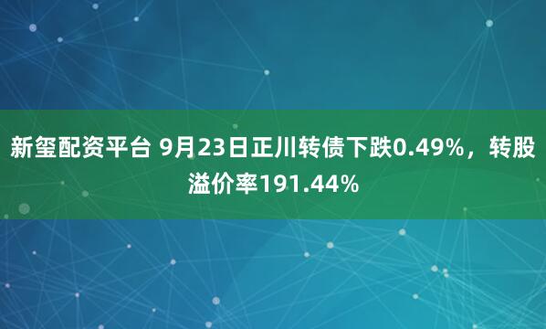新玺配资平台 9月23日正川转债下跌0.49%，转股溢价率191.44%