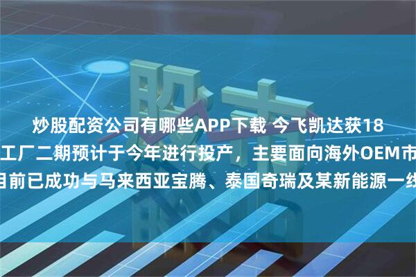 炒股配资公司有哪些APP下载 今飞凯达获18家机构调研：公司泰国工厂二期预计于今年进行投产，主要面向海外OEM市场客户，目前已成功与马来西亚宝腾、泰国奇瑞及某新能源一线主机厂建立合作关系（附调研问答）